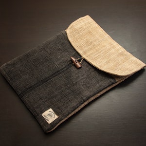 Wild Hemp Laptop Case Sleeve with handy pocket. Handmade in Nepal Myrobolan