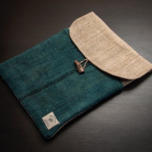 Wild Hemp Laptop Case Sleeve with handy pocket. Handmade in Nepal Harro Indigo