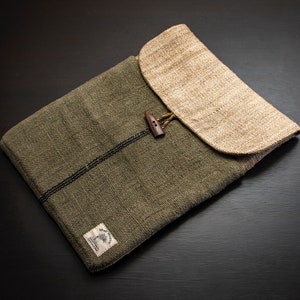 Wild Hemp Laptop Case Sleeve with handy pocket. Handmade in Nepal Pomegranate Green