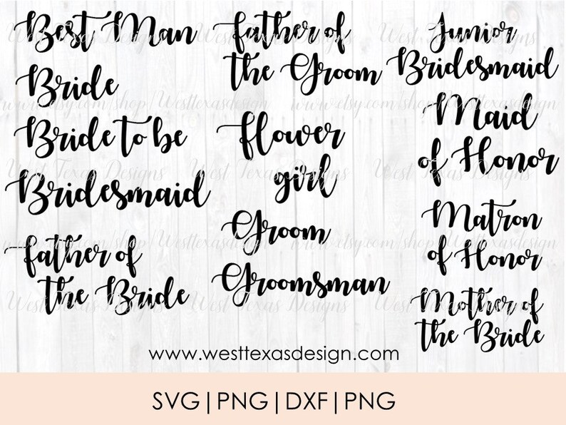 Wedding bundle 17 SVG PNG files junior bridesmaid,team bride bride,groom,flower girl,mother of the groom,mother of the bride bridesmaid