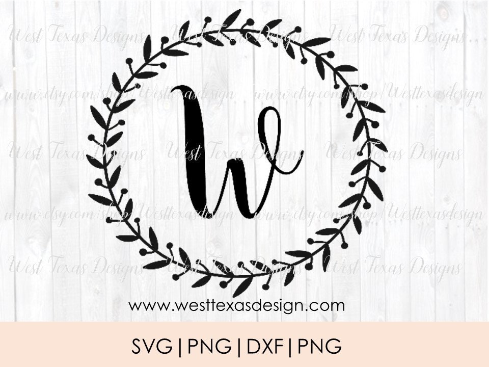 Monogram wreath letter W, farmhouse style,Letter wreath monogram SVG,Printa...