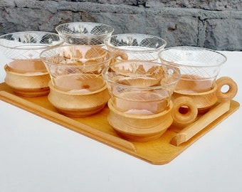 Service à thé ou à café en verre Jena Mcm / Six tasses à thé / Tasses à café en bois et Jena / Tasses à thé Bauhaus
