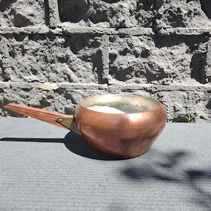 Danish copper pan with teak handle | mcm copper saucer pot