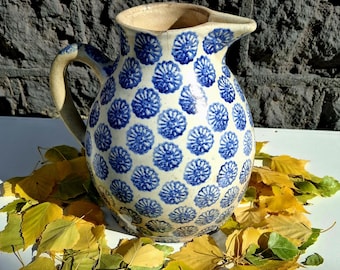 Old Bunzlau water carafe | antique pitcher | primitive blue jug