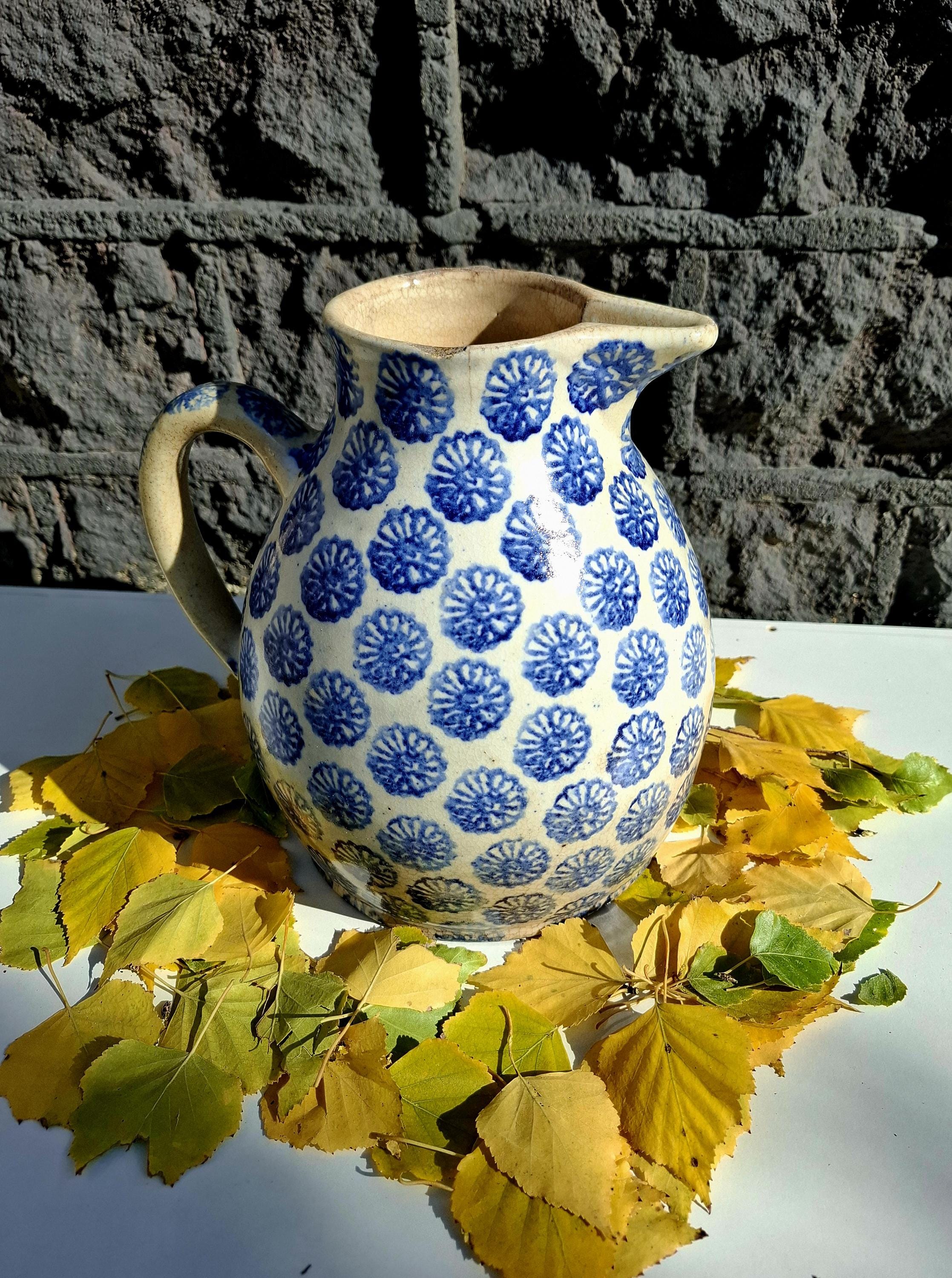 Alte Bunzlau Wasserkaraffe | antiker Krug | primitiver blauer Krug
