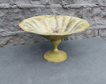 Antique Victorian brass pedestal tray / bowl, verdigris brass tray, Vintage brass bowl and servers, Art nouveau fruit tray, made in romania