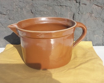 Vintage pitcher jar / creamer, primitive pitcher, Antique ceramic batter jug, crock jar, ceramic milk creamer, brown stoneware pot