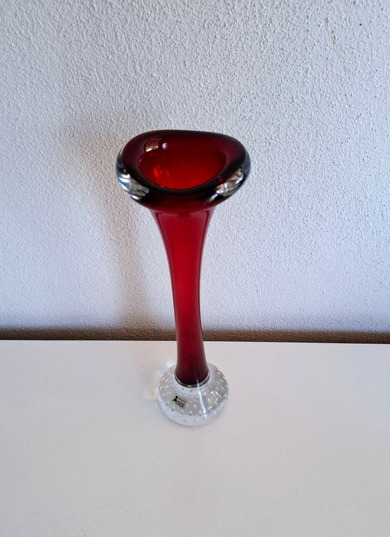 Sweden Seda glass vase, Mcm red glass vase, tall seda vase, hand blown glass vase