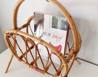 Bamboo vintage magazine rack, Sustainable furniture, Newspaper bamboo holder, Accent magazine rack, Bohemian magazine rack, Boho decor