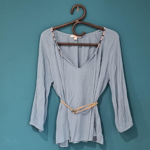 Bohemian blue tee shirt / loose blouse vintage,  Esprit sky blue womens tee shirt, blue cotton like linen top tee / blouse