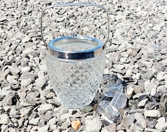 Mcm Eiskübel aus diamantgeschliffenem Glas / Eiskübel mit Silbergriff / Art-Deco-Eiskübel / Eiskübel mit Schraubgriff