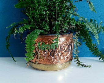 Copper and brass plant pot / planter / English copper and brass planter, Made in England copper plant pot