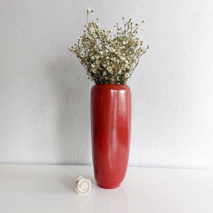 Karlsruhe crackled vase xl, Karlsruhe  studio pottery tall vase, Vintage tall red vase, West German ceramic vase, Viva magenta vase
