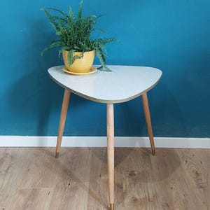 Mcm tripod side table /  triangle table / space age console table / rockabilly side table / formica plant stand