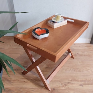 FOLDING TRAY TABLE WITH LARGE RECTANGULAR PEWTER TRAY/COCKTAIL TABLE FROM  MEXICO