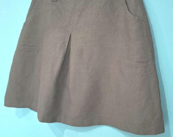 Vintage Benetton women's skirt size S / linen black mini skirt / pockets mini linen skirt / high waisted midi skirt
