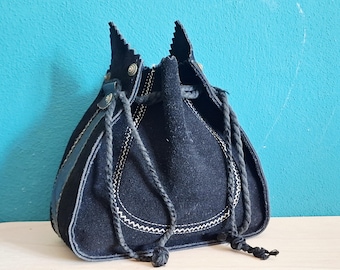 Vintage black suede leather bucket bag