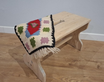 Folk art milking stool, farmhouse upcycled stool