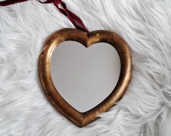 Small wood gold heart mirror