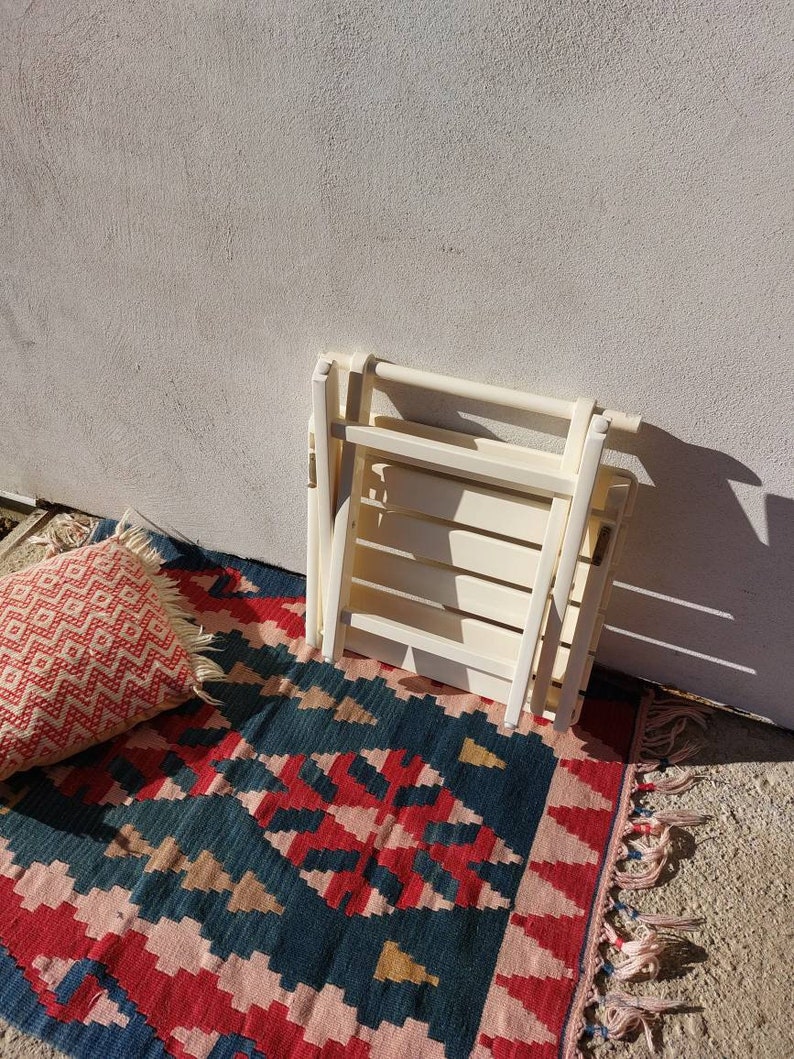 Patio small table mcm, garden potting table, outdoor coffee table, retro white balcony table, picnic folding table image 4