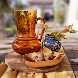 Italian amber carafe / antique amber pitcher / handled amber carafe / amber vase / amber glass jug