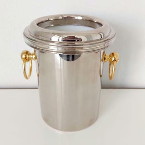 Wine cooler with gold brass ring handles, Hollywood Regency wine cooler, mcm wine bucket