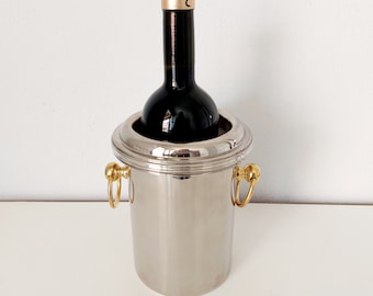 Wine cooler with gold brass ring handles, Hollywood Regency wine cooler, mcm wine bucket