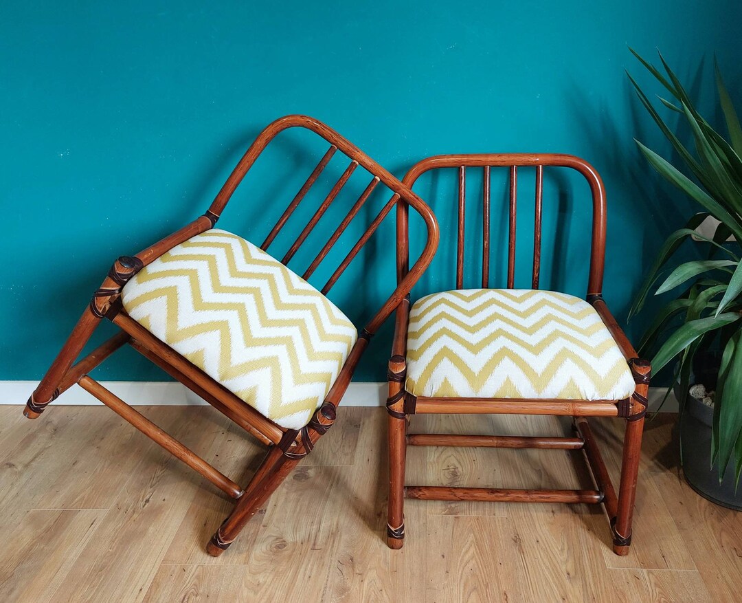 Bamboo Side Chairs Upholstered / Mcm Bamboo Accent Chairs Two / 70s
