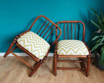 Bamboo side chairs upholstered / Mcm bamboo accent chairs two / 70s bamboo chairs pair, two bamboo chairs