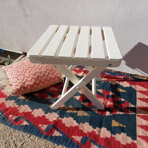 Patio small table mcm, garden potting table, outdoor coffee table, retro white balcony table, picnic folding table image 3