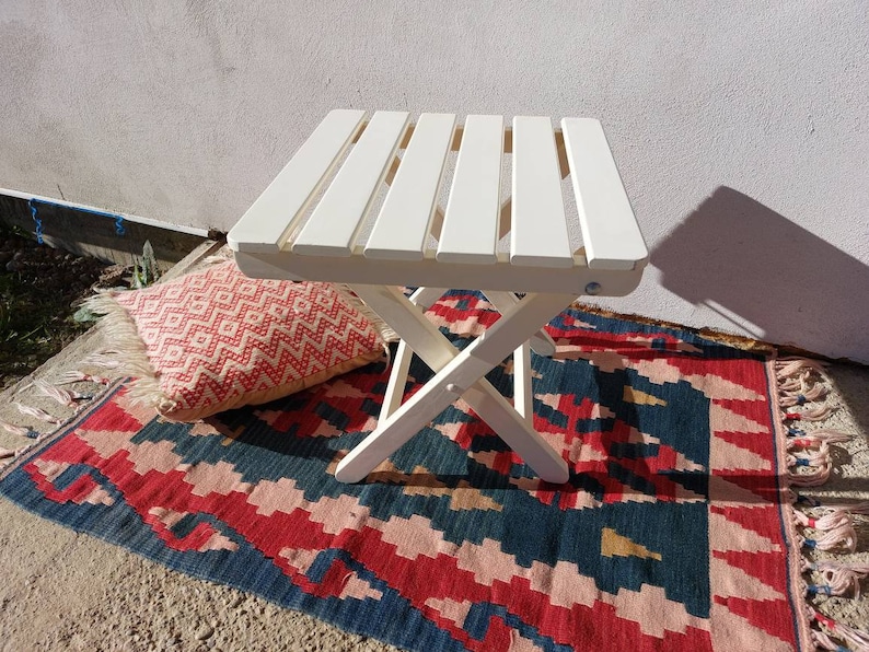Patio small table mcm, garden potting table, outdoor coffee table, retro white balcony table, picnic folding table image 3