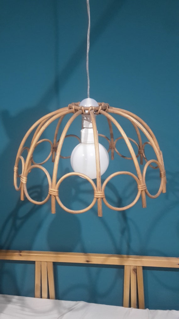 Vintage rattan pendant lamp, adjustable rattan pendant light, midcentury  rattan chandelier, sustainable pendant light, rattan light fixture