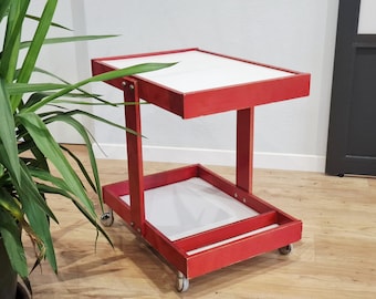 Art Deco two tiered serving trolley | 20s serving trolley in red and white