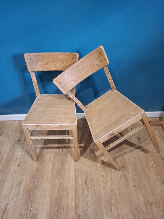 Upcycled Ash Wood Bistro Chairs, French Cottage Style, Restored Pair