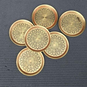 Set of six brass ornate coasters by Erhard & Sons Germany, Moroccan style brass coasters