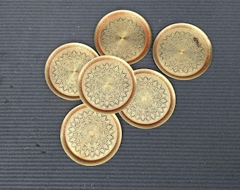 Set of six brass ornate coasters by Erhard & Sons Germany, Moroccan style brass coasters