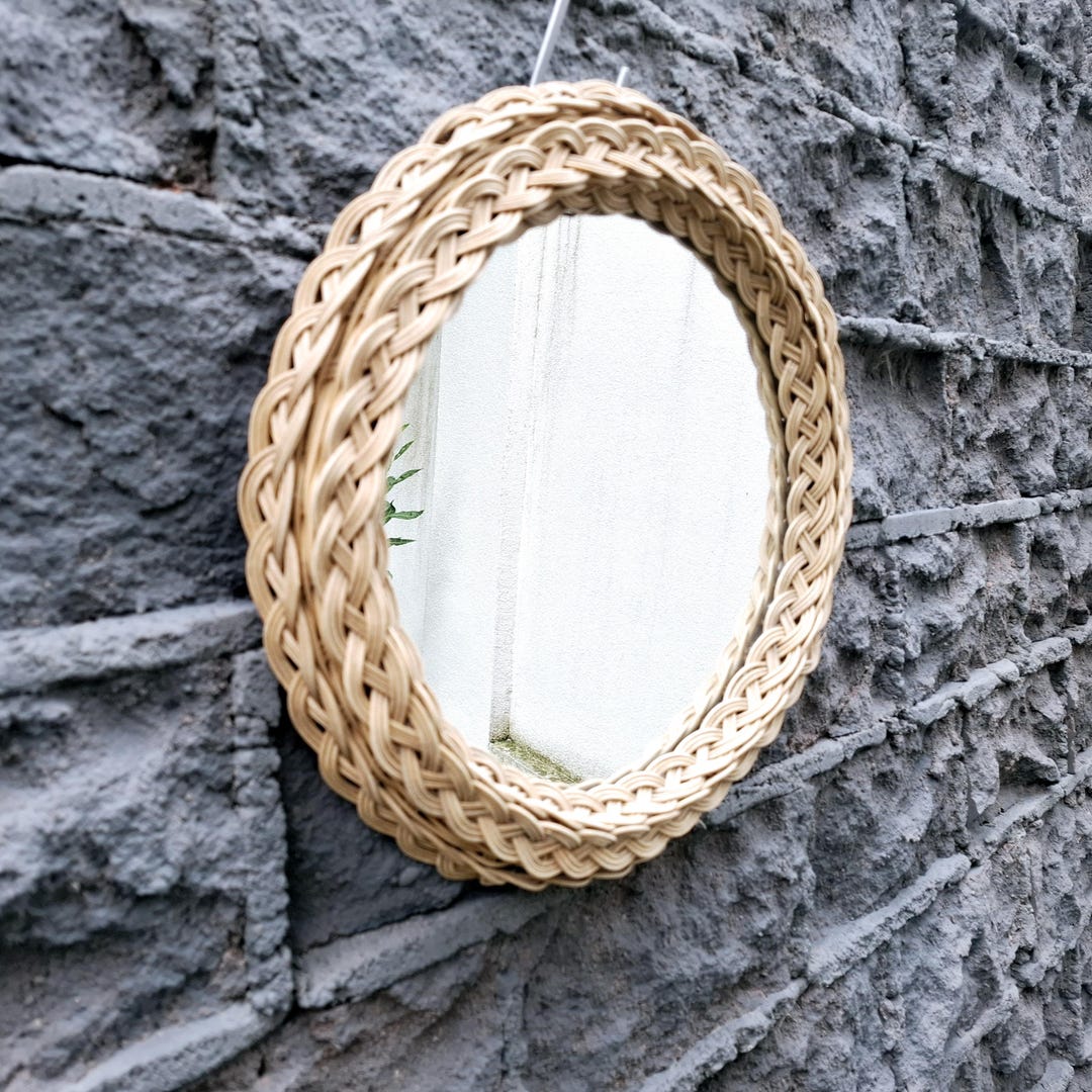 Vintage Rattan Round Mirror / Circular Mirror / Rattan Braided Mirror ...