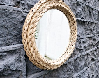 Vintage rattan round mirror | mcm coastal mirror | sunburst mirror