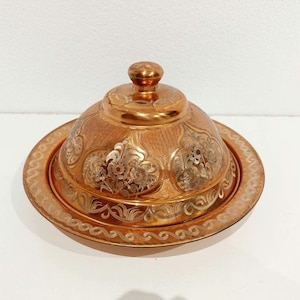 Koperen tajine met reliëf, Marokkaanse tajine, koperen tajine, handgemaakte koperen tajine