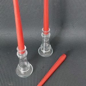 Italian glass candlestick holders two,  pair of column candlestick holders, classic glass candlestick holders