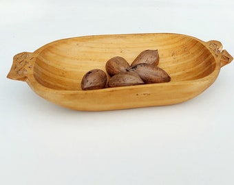 Folk art wooden mini dough bowl, Small folk art trough, folk art ancient small dough bowl.