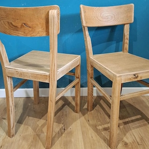Two bistro dinning chairs, upcycled French cottage wooden chairs pair, Alvar Aalto style chairs, Farm chairs, country chairs pair