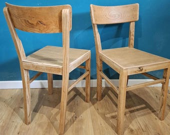 Two bistro dinning chairs, upcycled French cottage wooden chairs pair, Alvar Aalto style chairs, Farm chairs, country chairs pair