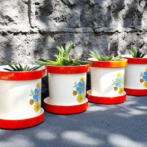 1 of 4 Mcm ceramic planter with saucer / import associates ceramic planter  / colorful orange ceramic pot