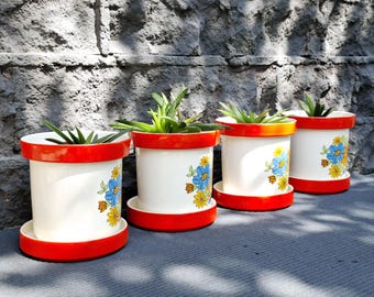 1 of 4 Mcm ceramic planter with saucer / import associates ceramic planter  / colorful orange ceramic pot