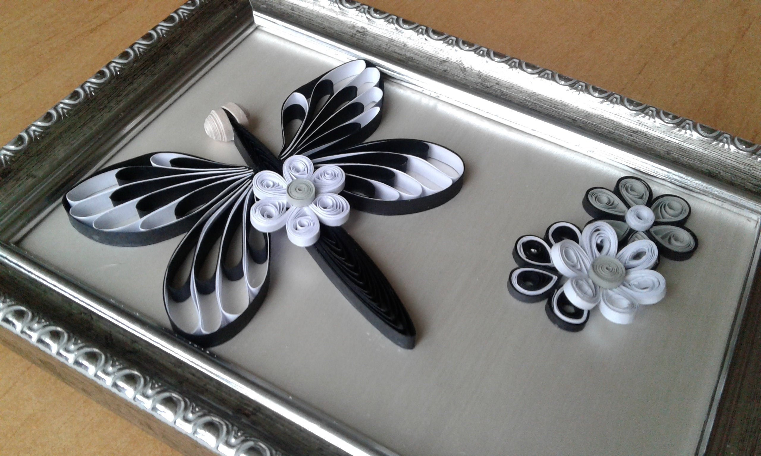 Black and white art Quilling art Dragonfly Wall art Quilled Etsy