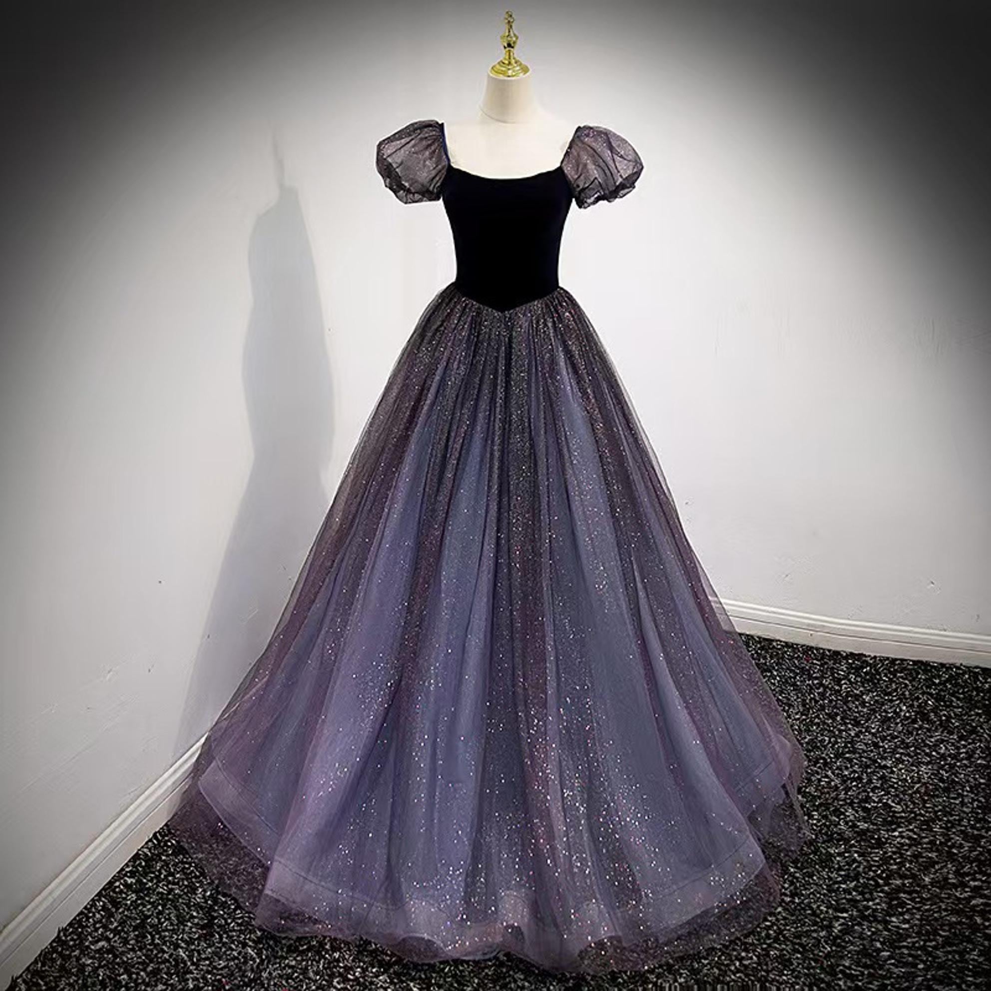 Black Cutout Puff-Sleeve Party Gown