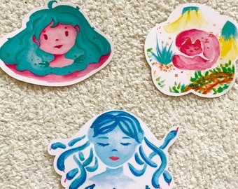 Soft Illustration Stickers | watercolor art | waterproof vinyl stationery