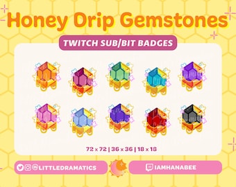 Honey Drip Edelsteine Twitch Sub / Bit Badges | Set von 10 Kristallen Bee Inspiriert PNG| 3 Größen | Digitaler Download | Luftschlange süß bunter Bach