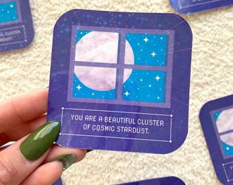 Cosmic Stardust Sticker | handmade moon affirmation illustration sticker | waterproof holographic vinyl stationery